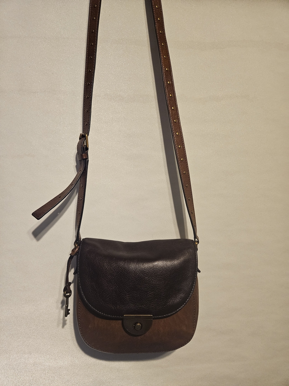 Leather Two-Tone Brown Crossbody Bag